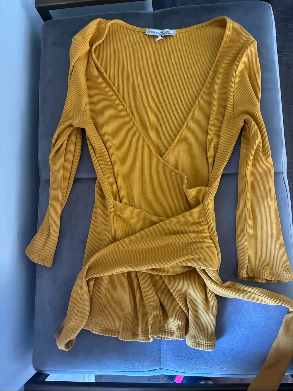 Express One Eleven Ribbed Wrap Top with Self Tie